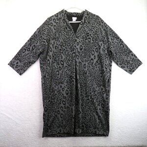 Chicos Jacket Womens 3 XL Gray Black Animal Print Open Front Long Sleeve Pockets